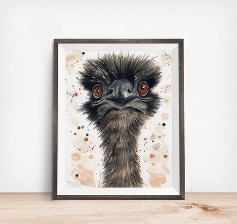 Emu Watercolor Painting Original - Peekaboo Animals