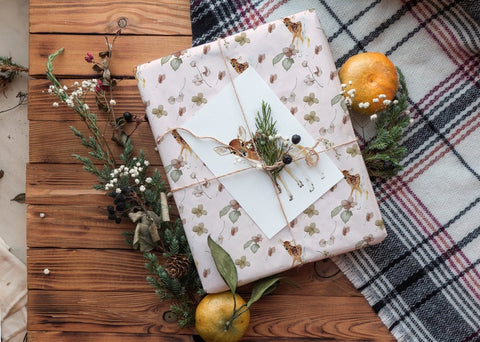 Fawn Wrapping Paper - Woodland Wrapping Paper - Spring Gift Wrap - Baby Shower Gift Wrap - Light Pink