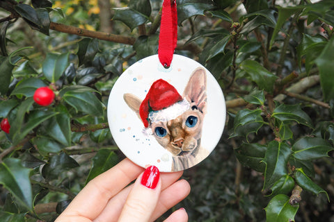 Sphynx Cat Christmas Ornament - Cat Christmas Ornament - Hairless Cat Gift Idea